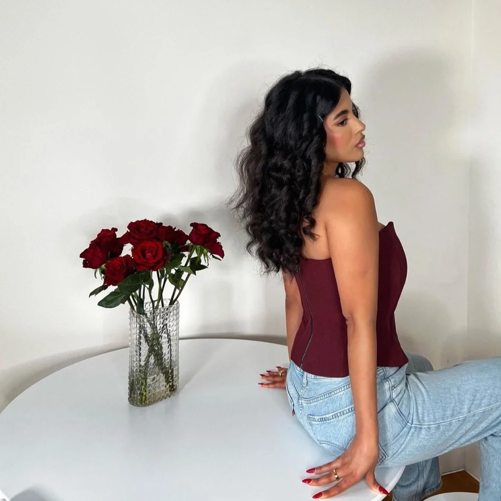 Zara Set - Wine Buttoned Tailored Blazer & Sweetheart Neckline Bustier - Picture 10 of 16